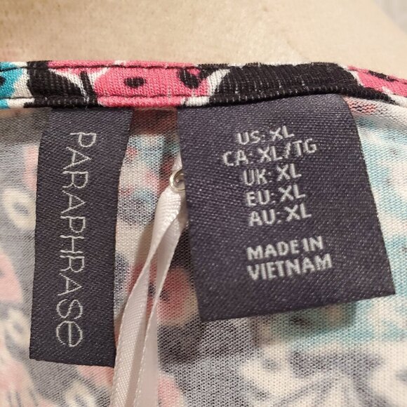 NWT PARAPHRASE SZ XL Floral wrap style Rayon Stretch V-neck Red Pink Blue Dress - Picture 8 of 9